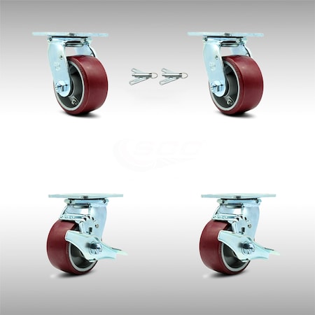 Service Caster 4 Inch SS Poly on Aluminum Caster Set with Ball Bearings 2 Swivel Lock 2 Brake SCC-SS30S420-PAB-BSL-2-TLB-2